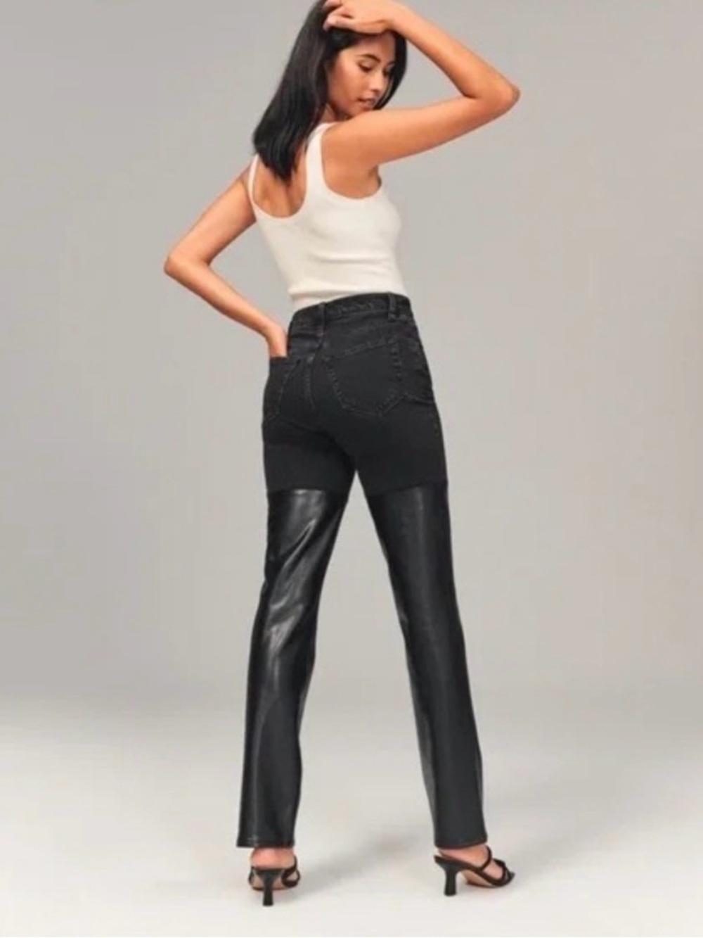 Abercrombie Denim + Leather Mixed Fabric Ultra High Rise
90s Straight Jean High - Picture 2 of 11